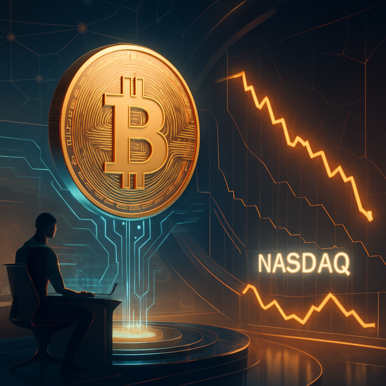 wat gebeurt er met bitcoin als nasdaq verder daalt